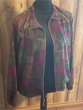 Teddi Patchwork Bomber Jacket in Burgundy, Green, Brown